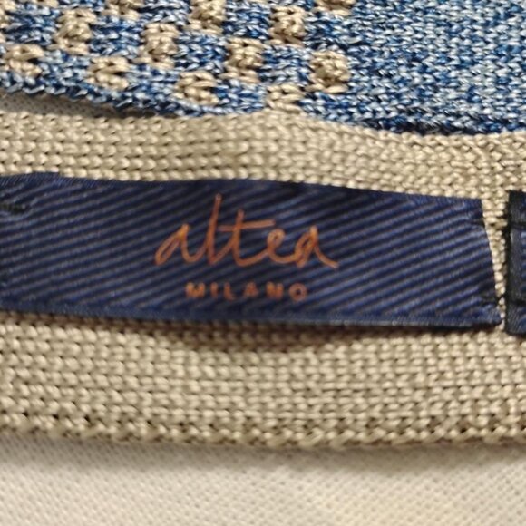 ❤️Men's ALTEA MILANO Grenadine Blue & Tan Square Skinny Tie Necktie Italy - Picture 7 of 9